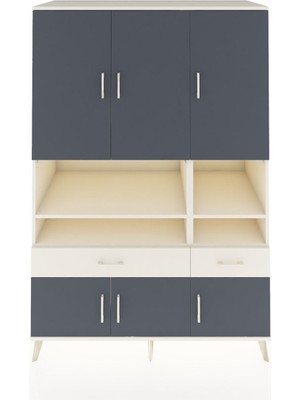 Kronos Dolap 8 Raflı 2 Çekmeceli 6 Kapaklı 132X59X195 Aytaşı-Antrasit/aytaşı