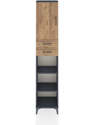 Arges Dolap 4 Raflı 2 Çekmeceli Tek Kapaklı 44X30X221 Antrasit-Çam