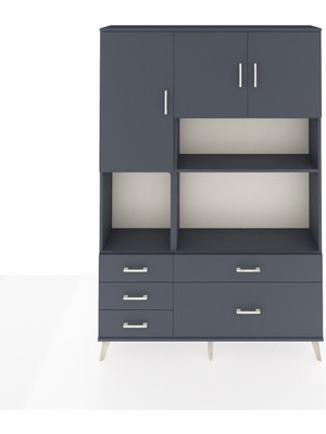 Arges Dolap 8 Raflı 5 Çekmeceli 3 Kapaklı 132X30X195 Antrasit-Antrasit/antrasit