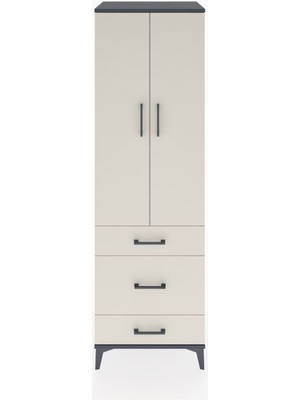 Hyperion Dolap 2 Raflı 3 Çekmeceli Tek Askılı 60X44X195 Antrasit-Aytaşı
