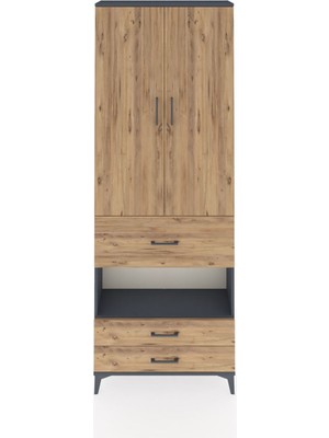 Arges Dolap 5 Raflı 3 Çekmeceli 2 Kapaklı 88X30X243 Antrasit-Çam