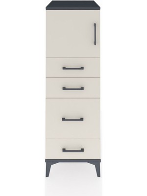 Kronos Dolap Tek Raflı 4 Çekmeceli Tek Kapaklı 44X59X134 Antrasit-Aytaşı