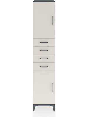 Arges Dolap 3 Raflı 4 Çekmeceli 2 Kapaklı 44X30X221 Antrasit-Aytaşı