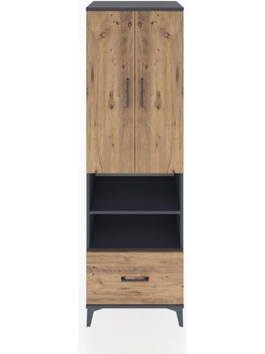 Hyperion Dolap 5 Raflı Tek Çekmeceli 2 Kapaklı 60X44X195 Antrasit-Çam
