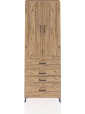 Arges Dolap 4 Raflı 4 Çekmeceli 2 Kapaklı 88X30X243 Çam-Çam