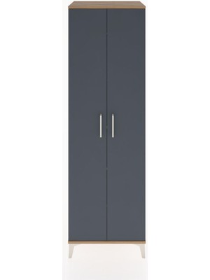 Hyperion Dolap 3 Raflı 2 Kapaklı Tek Askılı 60X44X195 Çam-Antrasit