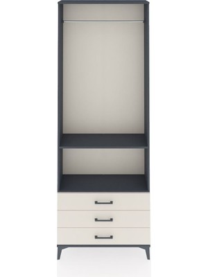 Arges Dolap 2 Raflı 3 Çekmeceli Tek Askılı 88X30X243 Antrasit-Aytaşı