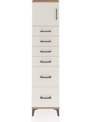 Arges Dolap Tek Raflı 6 Çekmeceli Tek Kapaklı 44X30X182 Çam-Aytaşı