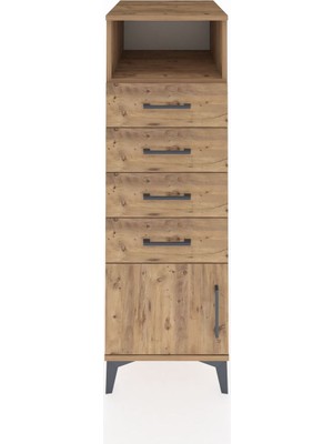 Kronos Dolap Tek Raflı 4 Çekmeceli Tek Kapaklı 44X59X134 Çam-Çam