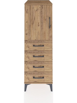 Kronos Dolap 2 Raflı 4 Çekmeceli Tek Kapaklı 44X59X134 Çam-Çam