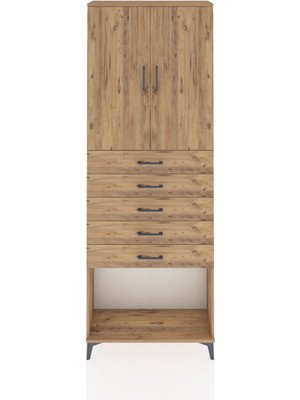 Arges Dolap 3 Raflı 5 Çekmeceli 2 Kapaklı 88X30X243 Çam-Çam