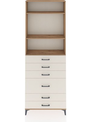 Arges Dolap 3 Raflı 6 Çekmeceli 2 Kapaklı 88X30X243 Çam-Aytaşı