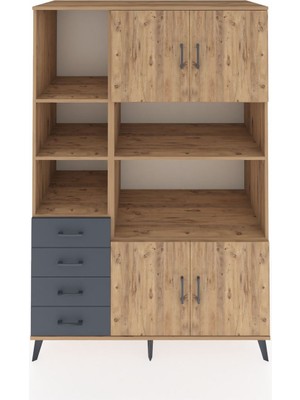 Kronos Dolap 8 Raflı 4 Çekmeceli 4 Kapaklı 132X59X195 Çam-Çam/antrasit