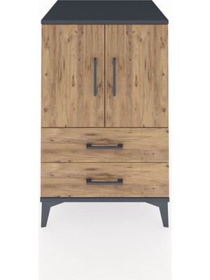 Kronos Komodin 2 Raflı 2 Çekmeceli 2 Kapaklı 60X59X96 Antrasit-Çam