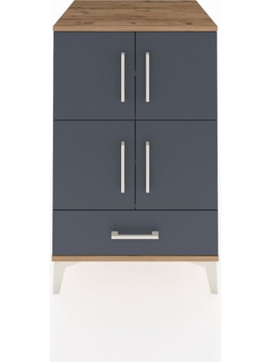 Kronos Komodin 4 Raflı Tek Çekmeceli 4 Kapaklı 60X59X96 Çam-Antrasit
