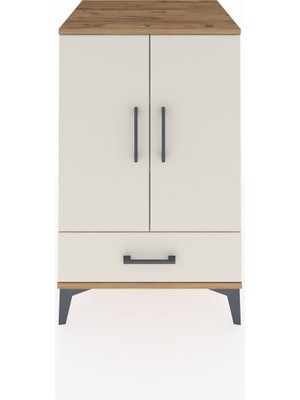 Kronos Komodin 3 Raflı Tek Çekmeceli 2 Kapaklı 60X59X96 Çam-Aytaşı