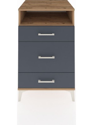 Kronos Komodin Tek Raflı 3 Çekmeceli 60X59X96 Çam-Antrasit