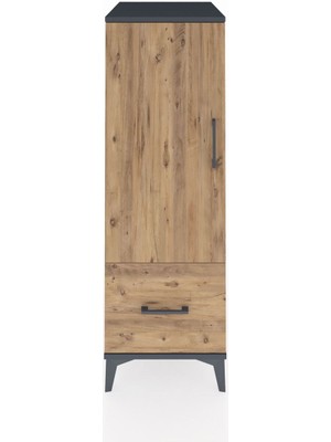 Kronos Dolap 2 Raflı Tek Çekmeceli Tek Kapaklı 44X59X134 Antrasit-Çam