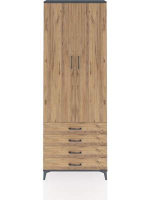 Arges Dolap 5 Raflı 4 Çekmeceli 2 Kapaklı 88X30X243 Antrasit-Çam