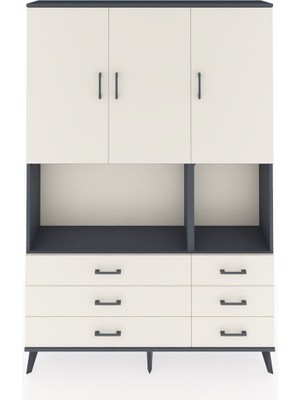 Arges Dolap 6 Raflı 6 Çekmeceli 3 Kapaklı 132X30X195 Antrasit-Aytaşı/aytaşı