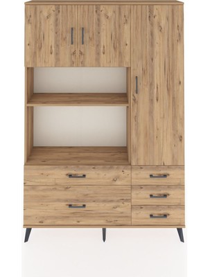 Arges Dolap 7 Raflı 5 Çekmeceli 3 Kapaklı 132X30X195 Çam-Çam/çam