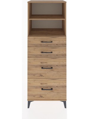 Hyperion Dolap 2 Raflı 4 Çekmeceli 60X44X163 Çam-Çam