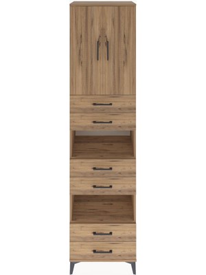 Hyperion Dolap 4 Raflı 6 Çekmeceli 2 Kapaklı 60X44X243 Çam-Çam