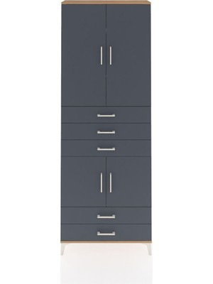 Arges Dolap 4 Raflı 5 Çekmeceli 4 Kapaklı 88X30X243 Çam-Antrasit