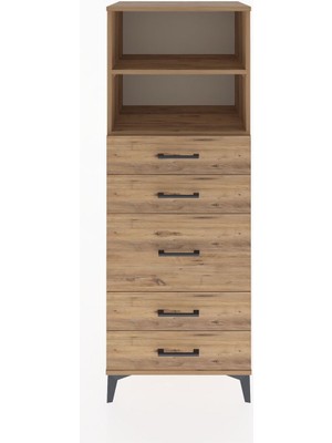 Hyperion Dolap 2 Raflı 5 Çekmeceli 60X44X163 Çam-Çam