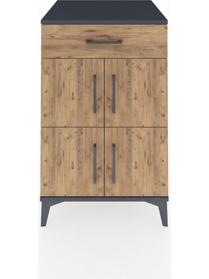 Kronos Komodin Tek Raflı Tek Çekmeceli 4 Kapaklı 60X59X96 Antrasit-Çam