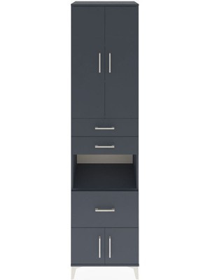 Hyperion Dolap 4 Raflı 3 Çekmeceli 4 Kapaklı 60X44X243 Antrasit-Antrasit