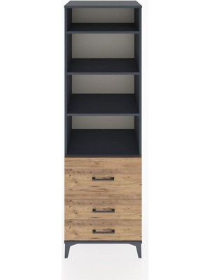 Hyperion Dolap 4 Raflı 3 Çekmeceli 60X44X195 Antrasit-Çam