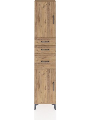 Arges Dolap 3 Raflı 3 Çekmeceli 2 Kapaklı 44X30X221 Çam-Çam