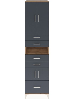 Hyperion Dolap 4 Raflı 5 Çekmeceli 4 Kapaklı 60X44X243 Çam-Antrasit