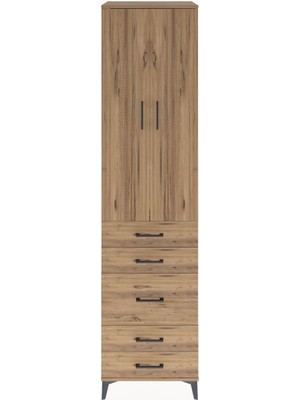 Hyperion Dolap 4 Raflı 5 Çekmeceli 2 Kapaklı 60X44X243 Çam-Çam