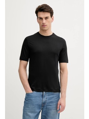 Liyosel Karışımlı Yırtmaçlı Regular Fit T-Shirt Erkek Siyah T-Shirt - 325P361VS104K