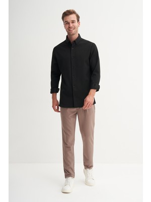 Cazador 23145 Siyah Erkek Fitilli Regular Fit Gömlek