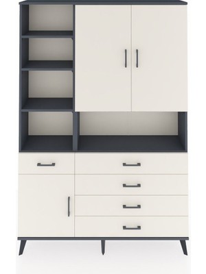 Arges Dolap 8 Raflı 5 Çekmeceli 3 Kapaklı 132X30X195 Antrasit-Aytaşı/aytaşı