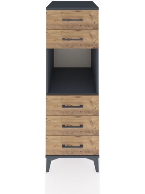 Kronos Dolap Tek Raflı 5 Çekmeceli 44X59X134 Antrasit-Çam