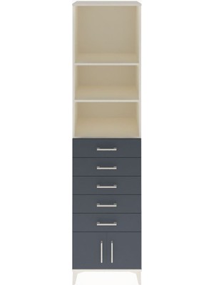 Hyperion Dolap 3 Raflı 5 Çekmeceli 2 Kapaklı 60X44X243 Aytaşı-Antrasit