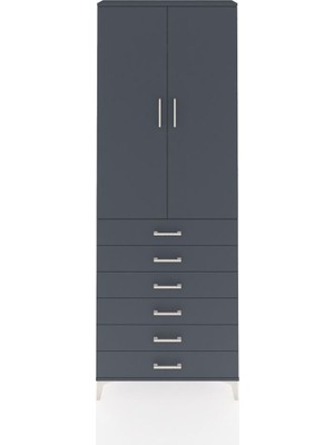 Arges Dolap 3 Raflı 6 Çekmeceli 2 Kapaklı 88X30X243 Antrasit-Antrasit