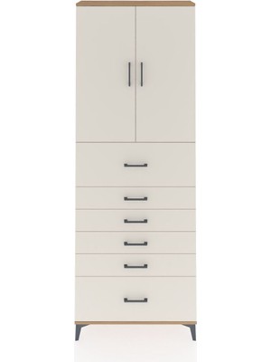 Arges Dolap 3 Raflı 6 Çekmeceli 2 Kapaklı 88X30X243 Çam-Aytaşı