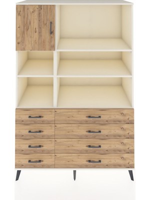 Kronos Dolap 7 Raflı 8 Çekmeceli Tek Kapaklı  132X59X195 Aytaşı-Çam/çam