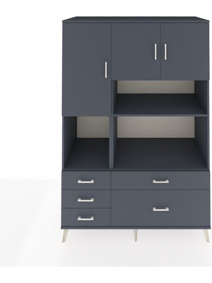 Kronos Dolap 8 Raflı 5 Çekmeceli 3 Kapaklı 132X59X195 Antrasit-Antrasit/antrasit