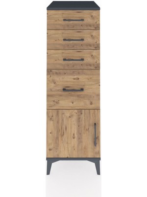 Kronos Dolap 4 Çekmeceli Tek Kapaklı 44X59X134 Antrasit-Çam