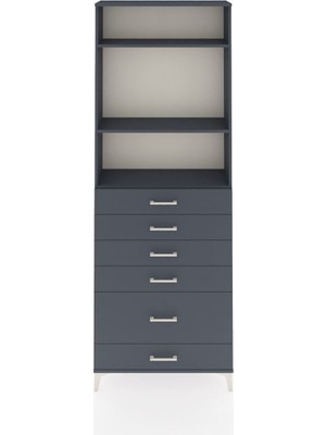 Arges Dolap 3 Raflı 6 Çekmeceli 88X30X243 Antrasit-Antrasit