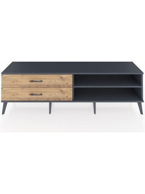 Hyperion Tv Ünitesi Tek Raflı 2 Çekmeceli  176X44X51 Antrasit-Antrasit/çam