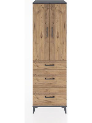 Hyperion Dolap Tek Raflı 3 Çekmeceli Tek Askılı 60X44X195 Antrasit-Çam