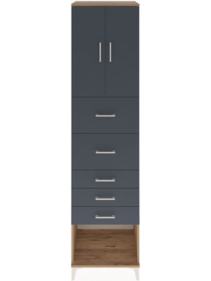Hyperion Dolap 2 Raflı 5 Çekmeceli 2 Kapaklı 60X44X243 Çam-Antrasit