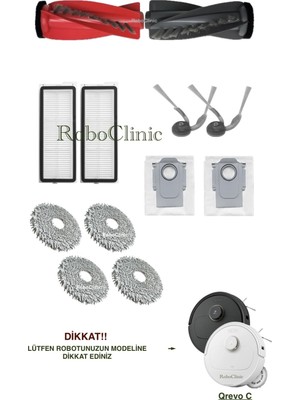 Roboclinic Roborock Q Revo c Robot Süpürge Uyumlu Yedek Fırça, Hepa Filtre, Mop, Toz Torbası - 12 Parça